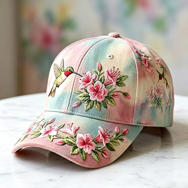 Hummingbird & Floral Art Print Casual Baseball Cap